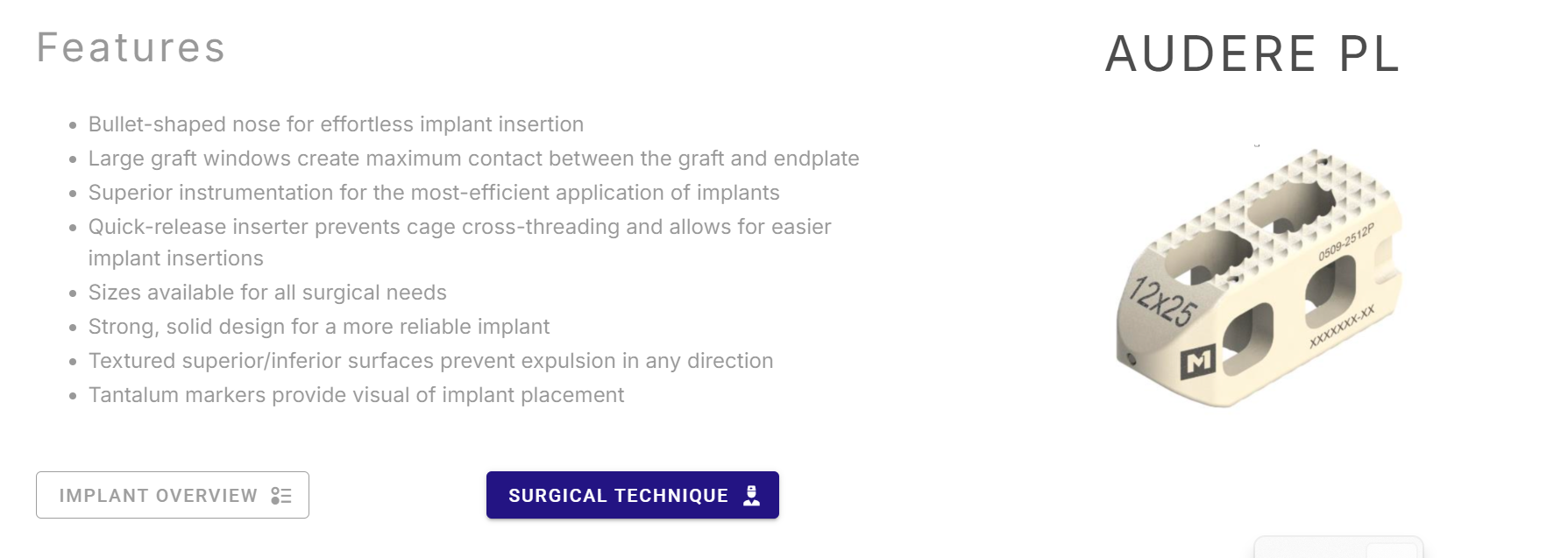 AUDERE PL Spinal Implant